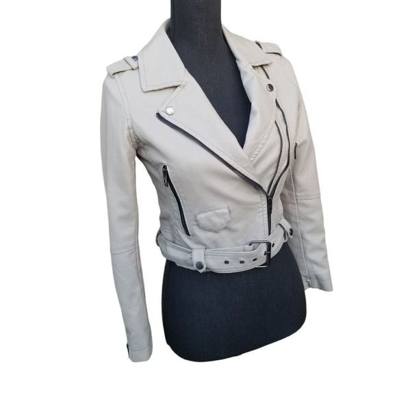 Blank Nyc GIRL’S Gray Full Zip Belted Faux Leather Moto Jacket Size Large - Picture 3 of 16